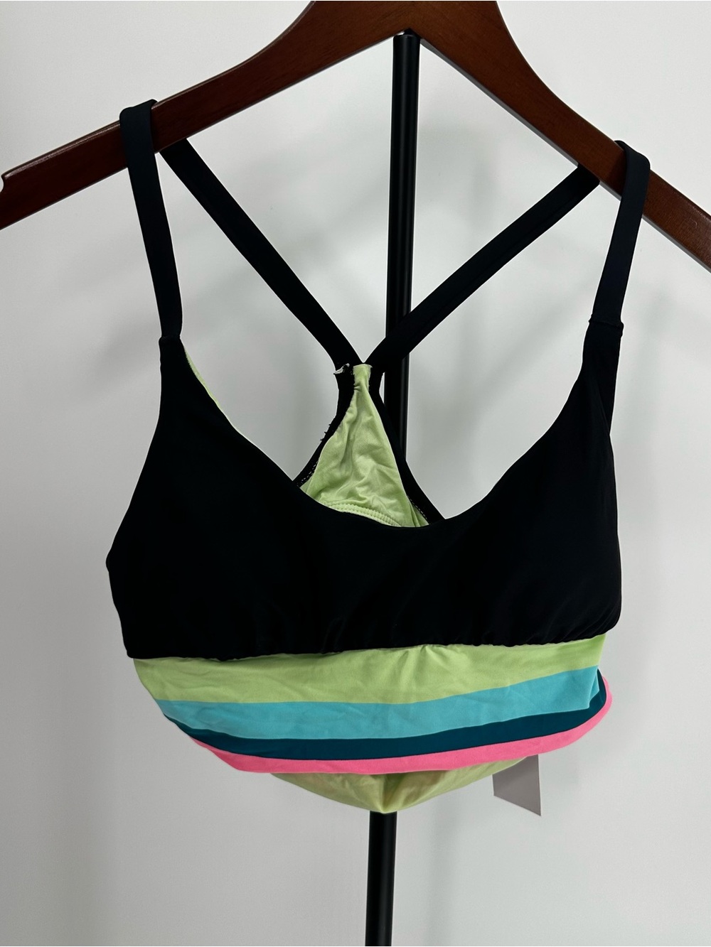 Citrus Strappy Back Bikini Top XS Black Neon Multicolor NWT